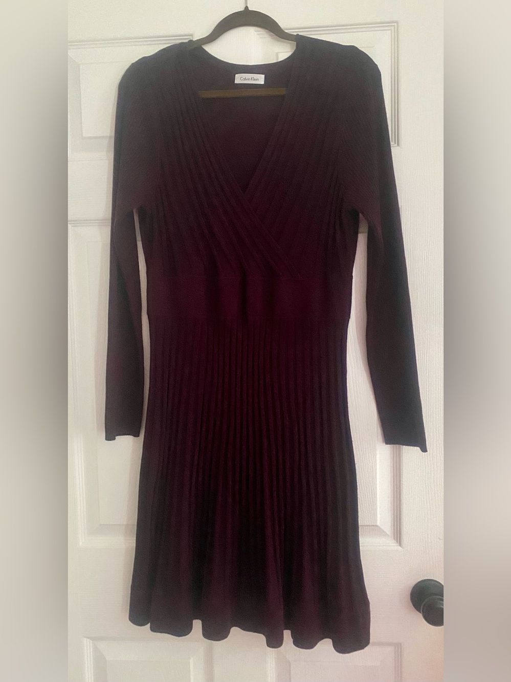 Calvin Klein Plum Ribbed V-Neck Long Sleeve Dress